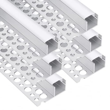 Plaster-in LED Aluminum Channel, 3.3FT/1M 6 Pack LED Light Strip Diffuser Channel with Milky Diffuser, Trimless Recessed Single-Sided Drywall Aluminum LED Profile for Ceiling and Wall - size: Single-Sided-6 Pack