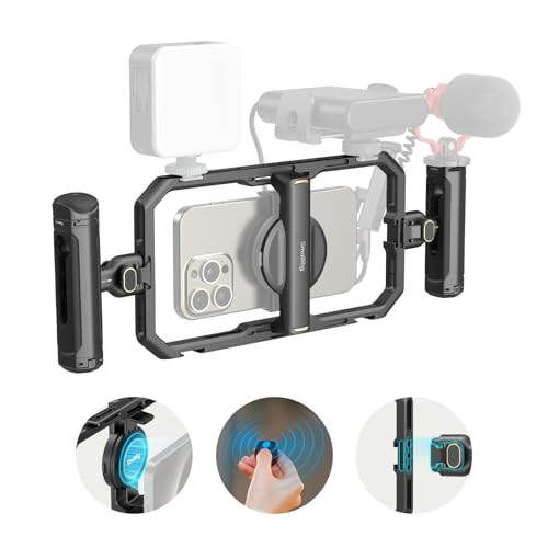 SmallRig Universal Quick Release Phone Cage Kit Basic, Aluminum Smartphone Video Rig Kit with Wireless Control Dual Handles and Phone Clip, for MagSafe, for iPhone 17 16 15 for Samsung for Pixel - style: Dual Handheld Kit