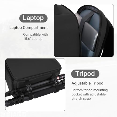 MOSISO Camera Backpack, DSLR/SLR/Mirrorless Photography Camera Bag, Waterproof Hardshell Case with Lens Pouch&Tripod Holder&15.6 inch Laptop Compartment Compatible with Canon/Nikon/Sony, Black - color: Black
