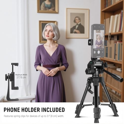 NEEWER Entry Level Version Mini Desk Phone Tripod Compatible with iPhone for Video Recording, Small Compact Table Top DSLR Camera Camcorder Webcam Stand, 3 Way Pan Tilt Head & Cell Phone Holder, TP52 - style: TP52
