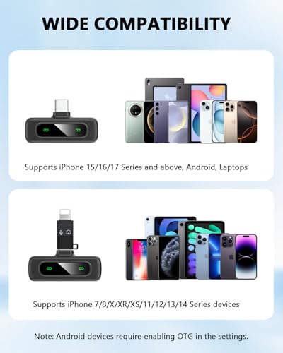 Wireless Lavalier Microphones, Wireless Microphone for Video Recording, Interview, Podcast