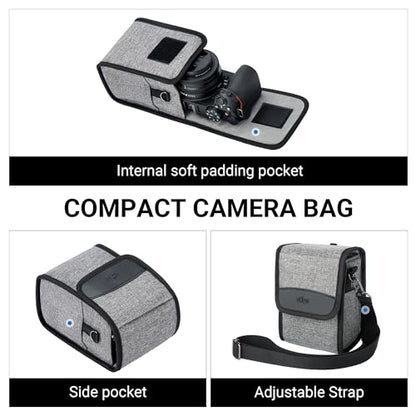 Compact Camera Case for Lumix L10 Fuji X100VI X-T30 II +13-33mm lens | Fits for X-T30 II +13-33mm A6600/Nikon Z30+ 16-50mm lens. Soft lining. Front+side pockets. shoulder strap,Anti Scratch - color: Compact Camera Case Gray