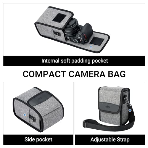 Compact Camera Case for Lumix L10 Fuji X100VI X-T30 II +13-33mm lens | Fits for X-T30 II +13-33mm A6600/Nikon Z30+ 16-50mm lens. Soft lining. Front+side pockets. shoulder strap,Anti Scratch - color: Compact Camera Case Gray