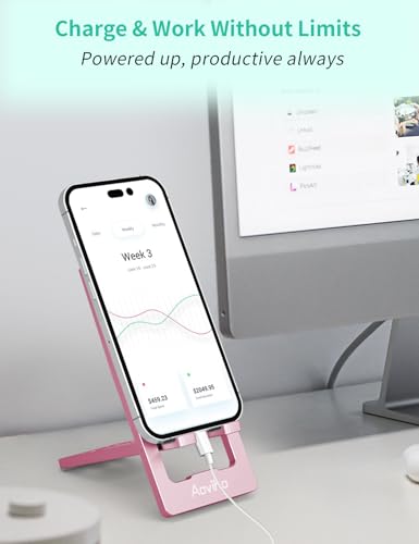 Aoviho Phone Stand for Desk, Ultra-Thin Foldable Aluminum Phone Holder, Portable Travel & Office Cell Phone Stand Compatible with iPhone 17 16 15 14 13 12 Pro Max, Fits 3.7"-7" Devices, Pink - color: Pink