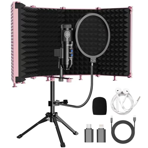 Upgraded Studio Recording Microphone with Isolation Shield & Pop Filter - Music Condenser Mic for Podcasting, Singing, Home Studio - Sound for PC, Laptop, Smartphone - color: Rose