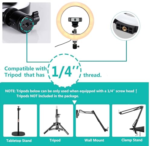 Webcam Light, Ring Light for Logitech Webcam C920,C922x,C930e,Brio 4K,C925e,MX Brio 4K,StreamCam,Brio 500,C615 1/4'' Screw Hole- 10'' Light (Without Tripod and Stand)