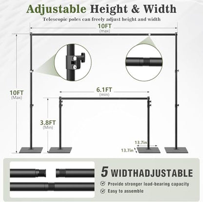 Backdrop Stand 10x10 ft Adjustable Photo Backdrop Stand Kit, Heavy Duty Pipe and Drape Photography Background Support with Flat Metal Base for Wedding, Party, Video Studio, Birthday, Black - size: 10x10 ft