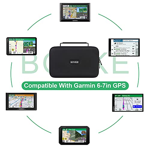 BOVKE Hard GPS Case for 6-7 Inch Garmin DriveSmart 76/65/61, RV 780/dezl OTR700/OTR610, Garmin Catalyst GPS Navigator System, Extra Room for Car Chargers, Friction Mount, USB Cables, Black - color: Black + Inside Gray