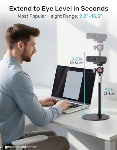Webcam Stand for Desk, with 360 Ballhead, Heavy Base Height Adjustable Tripod for Logitech Webcam C922 C930e C920 C615 C960 C920x BRIO 4K NexiGo N60, Phone Mount, Gopro with 1/4" Thread - size: 9.2–15.5"H (7.09" dia base)