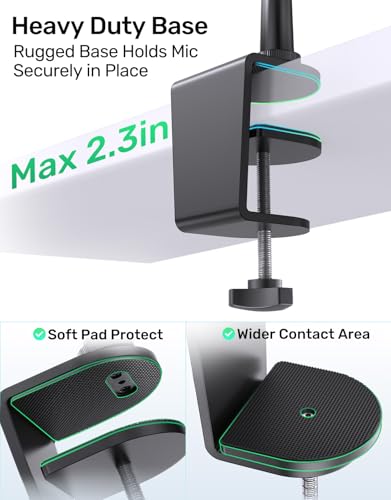 19" Flexible Gooseneck Mic Stand with Desk Clamp【Heavy Duty】 1/4" & 3/8" Adapters，for Gaming, Live Streaming, Podcast, Conference, and Podium