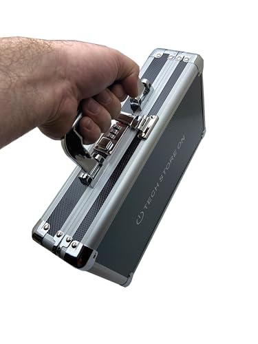 Aluminum USB Drive Organizer Case, 48 Slots, Handle, Combination Lock | Large flash drive holder with combination lock stores up to 48 USB drives for transport