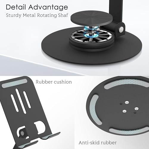 Metal Cell Phone Stand for Desk, Multi-Angel Adjustable 360° Rotation Desktop Phone Holder and Foldable Mobile Phone Stand, Compatible with iPhone 17 16 Pro Max and All Smartphones, Black - color: Black
