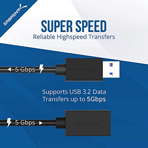SABRENT 22AWG USB 3.0 Extension Cable - A-Male to A-Female [Black] 10 Feet (CB-3010) - color: BLACK, size: 10 FT
