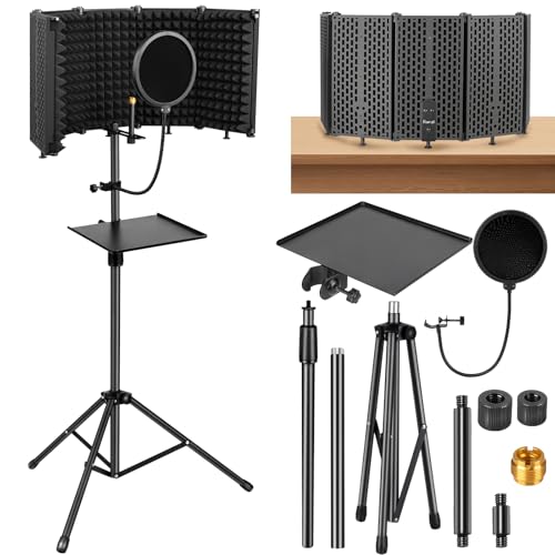 Microphone Stand With Isolation Shield,Recording Studio Equipment With Pop Filter,Tripod Stand, Foldable Mic Shield With Sound Insulation For Recording Studio, Podcasts,Broadcasting - size: w/Ground Tripod