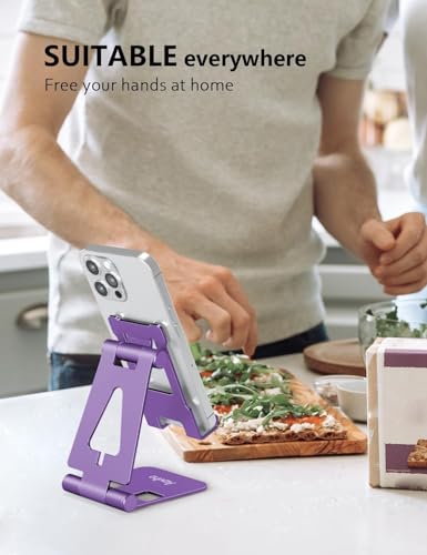 Aoviho Cell Phone Stand for Desk, Adjustable Desktop Phone Holder Stand, Foldable Moblie Phone Dock for iPhone 17 16 15 14 Pro Xs Max Xr X 8 7 6 5 5s SE Nintendo Switch All Phones, Purple - color: Purple