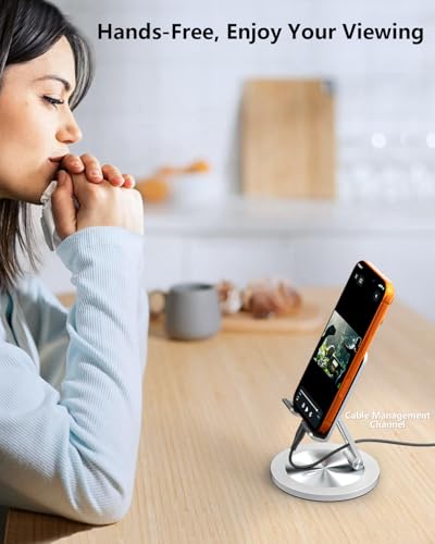 Phone Stand for Desk, 360° Rotating Dual Adjustable Foldable Holder, Heavy Solid All-Aluminum Base Anti-Slip Stable Support for Home Office Study, Fits iPhone Galaxy 4-8" Phones (Silver+Silver) - color: Silver+Silver