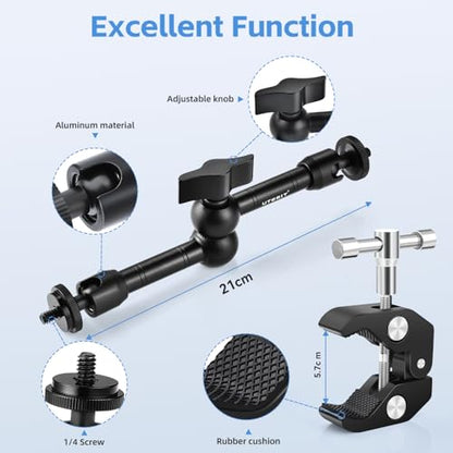 UTEBIT 9 inch Magic Arm with Super Clamp and 360° Ball Heads, Black | Articulating Magic Arm Camera Mount with 1/4" & 3/8" Threads Screws for Monitor,Flash, Microphone, Camera Cage, Action Camera - size: 9inch