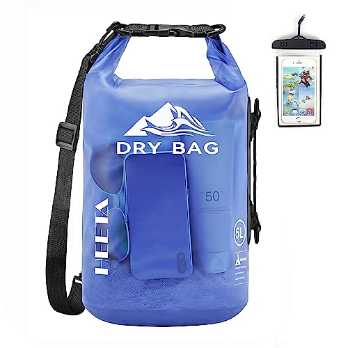 HEETA Dry Bag Waterproof for Women Men, 5L/10L/20L/30L/40L Roll Top Lightweight Dry Storage Bag Backpack with Phone Case for Travel Swimming Boating Kayaking Paddle Board Camping Beach Accessories - color: Bluish Violet, size: 10L