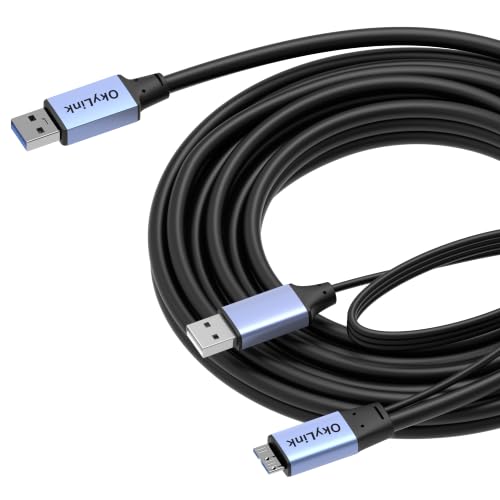 OkyLink Active USB 3.0 A to Micro-B Cable, Male to Male, 5Gbps, 15ft | 5M, 3.2 Gen 1, for External Hard Drive HDD SSD - color: Gray USB3.0, size: 15ft (5m)