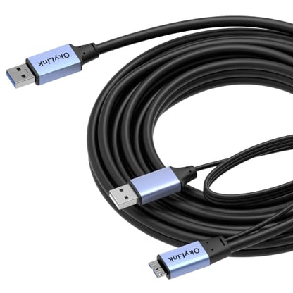 OkyLink Active USB 3.0 A to Micro-B Cable, Male to Male, 5Gbps, 15ft | 5M, 3.2 Gen 1, for External Hard Drive HDD SSD - color: Gray USB3.0, size: 15ft (5m)