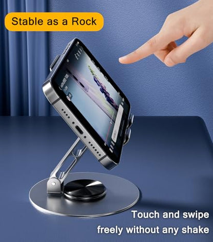 Desktop Phone Holder, Metal Cell Phone Stand for Desk, Fully Adjustable/Foldable/360 Degree Rotating Phone Cradle Dock for iPhone iPad and More Cellphone/Tablet/Switch-Silver Grey