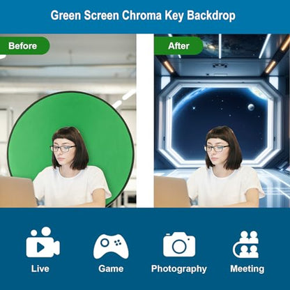 Cosmos 1 Pc Green Screen Backdrop 43 in / 110 cm Diameter Foldable Portable Photography Background Green Screen Chroma Key Backdrop for Photography Photo Video Studio, Live Streaming, Video Meeting - color: Green Screen