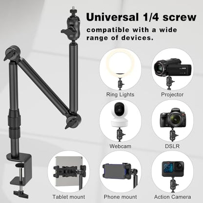 Overhead Camera Mount for Desk, 30.9" Foldable Camera Desk Mount Stand with 1/4" Screws, 360° Rotation 3-Sections Tabletop Holder with C-Clamp for DSLR, Digicam, Webcam, Mini Projector, Microphone