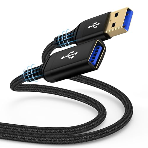 USB Extension Cable, 10FT Long USB Extender USB 3.0 Extension Cable, Male to Female Cord High Data Transfer Compatible with Webcam, Camera, Phone, Keyboard, Flash Drive, Hard Drive, Printer, Headset - color: Black