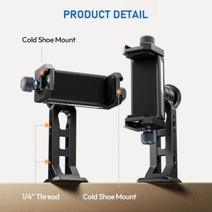 Ulanzi MA53 Metal Tripod Phone Mount, Smartphone Tripods Adapter with Arca Swiss/Uka Port, 2 Cold Shoe, 360° Cellphone Tripod Mount, for iPhone 17 Samsung Holder for Photo Video Vlogging Rig