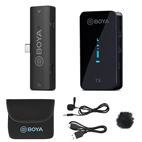 BOYA Wireles Microphone,XM6-S5 USB C Wirele Clip Microphone Portable Transmitter&Receiver for Android Type C Smartphone Podcast Facebook YouTube Vlog Video Recording