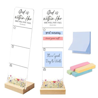 Sticky Notes Monitor Memo Board with Removable Wooden Base God is Within Her She Will Not Fall Portable Acrylic Sticky Note Holder Message Board Sign Bonus 200 Sheets Sticky Notes Office Desk - color: Fall