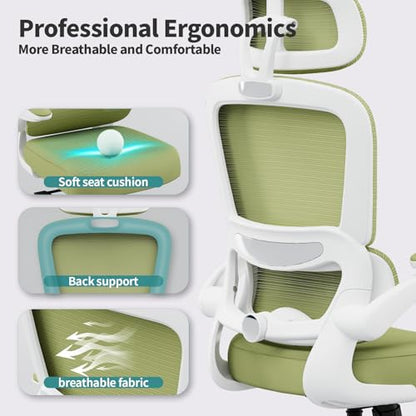 TRALT Office Chair Ergonomic Desk Chair, 330 LBS Home Mesh Office Desk Chairs with Wheels, Comfortable Gaming Chairs (1, Green) - color: Green