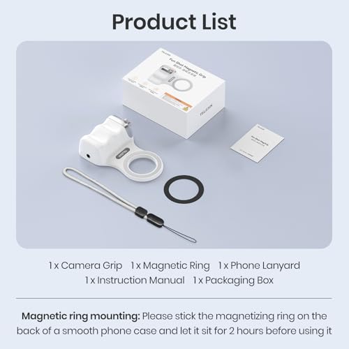 Magnetic Phone Camera Grip, Smartphone Shooting Holder Selfie Handle Snap with Wireless Shutter Button Remote for iPhone 16 15 14 13 12 Pro Max Android Cellphone Vlog Video Photography(White) - color: White