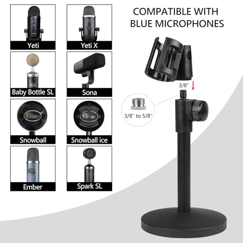 GEEKRIA for Creators Telescoping Tabletop Microphone Stand Compatible with Blue Yeti, Yeti X, Sona, Snowball iCE, Ember, Spark SL Adjustable Desk Mic Holder with Weighted Base
