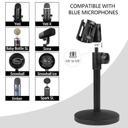 GEEKRIA for Creators Telescoping Tabletop Microphone Stand Compatible with Blue Yeti, Yeti X, Sona, Snowball iCE, Ember, Spark SL Adjustable Desk Mic Holder with Weighted Base