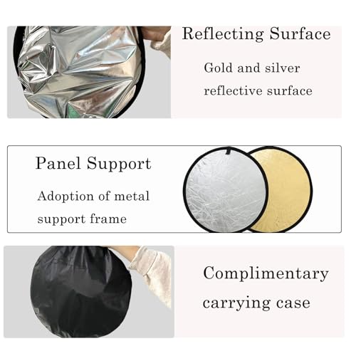 2-in-1 Photo Reflector Fill Light Soft Light Collapsible Reflector 12" 30cm for Photography Photo Studio Lighting - Silver, Gold