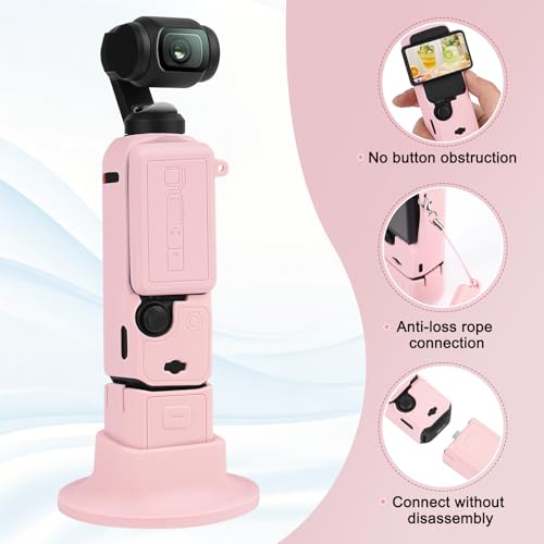 Silicone Case for DJI Osmo Pocket 3/Xtra Muse Camera with Fixed Base & Anti-Loss Lanyard, Compatible with Xtra Muse Accessories – for Travel Vlogging Daily Filming (Pink) - color: Pink