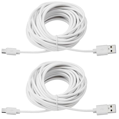 Smays 2-Pack 25ft USB to Micro USB Extension Power Cable Compatible for Wyze Cam, Oculus Go, Yi Home Camera, Kasa Cam Security Camera, White - color: White, size: 25 Feet