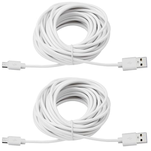 Smays 2-Pack 25ft USB to Micro USB Extension Power Cable Compatible for Wyze Cam, Oculus Go, Yi Home Camera, Kasa Cam Security Camera, White - color: White, size: 25 Feet