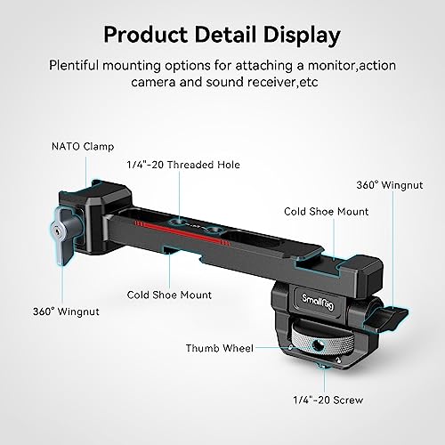 SMALLRIG Adjustable Camera Monitor Mount with Quick Release NATO Clamp, Cold Shoe Mount, Anti-Twist Design for DJI RS 5 / RS 4 Mini/RS 4 / RS 4 Pro/RS 2 / RSC 2 / RS 3 / RS 3 Pro/RS 3 Mini - style: Normal