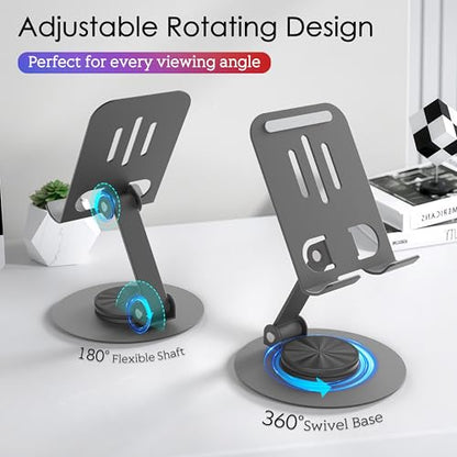 Metal Cell Phone Stand for Desk, Multi-Angel Adjustable 360° Rotation Desktop Phone Holder and Foldable Mobile Phone Stand, Compatible with iPhone 17 16 Pro Max and All Smartphones, Gray - color: Gray