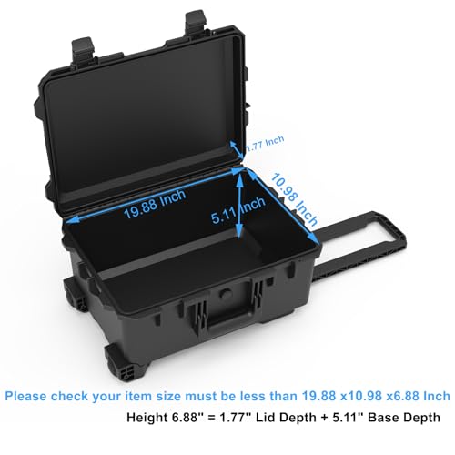 Regetek Waterproof Travel Camera Hard Case with Padded Divider, 22 x 14 x 10 Inch, Rolling Case for Camera, Gear, Equipment, Dustproof, Shockproof,Airline Carry-On Approved, Inner 19.8"x 10.9" x 6.8"