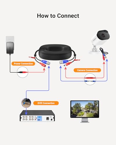 Anlapus 60ft 4K Ultra HD All-in-One Video & Power Cable, 8MP BNC Extension Cord for CCTV Security Camera DVR Analog Wired Surveillance Systems – Includes BNC Connector + RCA Adapter - size: 60ft Cable-4K