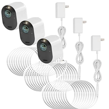 Uogw 25FT Magnetic Charging Cable for Arlo Pro 5S 2K/Arlo Pro 4/Arlo Ultra 2/Arlo Pro3/Arlo Ultra/Go 2 Camera,Power Adapter and Power Cable,Weatherproof Outdoor - 3Pack (White) - color: White