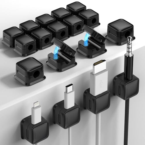 18 Pack Magnetic Cord Organizer Holder,Strong Adhesive Desk Cable Management Easy Open,Organize Phone Charging Cords Wire Holder Organizer Neatly for Home,Office,Car,Desk,Nightstand-Black - color: Black, size: 18Pack