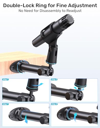 Mic Wall Mount Bracket with Ball Head - 180° & 360° Swivel, 5/8"-27 Microphone Flange Mount with 1/4" and 3/8" Screw Adapters, Easy Mounting of Mics, Web Cameras, Lights for Studio & Home Office