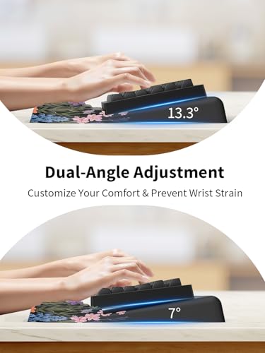 3-in-1 Ergonomic Keyboard Stand with Wrist Rest & Mouse Pad Set, Comfy Keyboard Riser Holder Soft Mousepad with Massage Design, Memory Foam and Non-Slip PU Base for Pain Relief, Flower - color: Black Flower