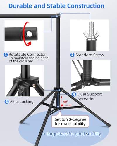 Hemmotop Backdrop Stand 10x8ft (WxH), Photography Background Stand for Parties, Adjustable Photo Backdrop Stands Kit for Wedding, Photo Booth, Party, Decoration, Balloon, Projector Screen - size: 10x8ft