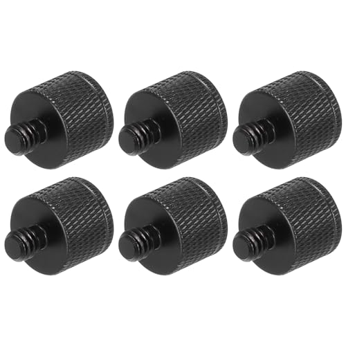 6Pcs Mic Stand Adapter M5 Female to 1/4 Male Thread Screw Adapter Aluminum Alloy for Microphone Tripod Stand Mount, Black