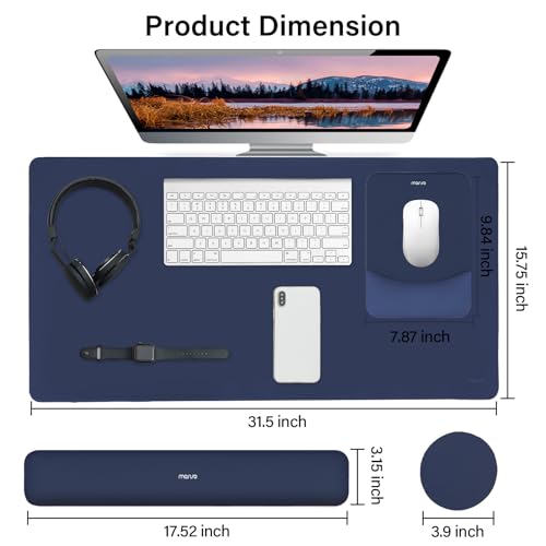 MOSISO Keyboard Mouse Pad Set, Large Gaming Mouse Pad&Rectangular Keyboard Wrist Rest&Mousepad with Wrist Rest&Coaster, Ergonomic Non-Slip&Easy Typing Pad with Curved Silicone Lining, Navy Blue - color: Navy Blue